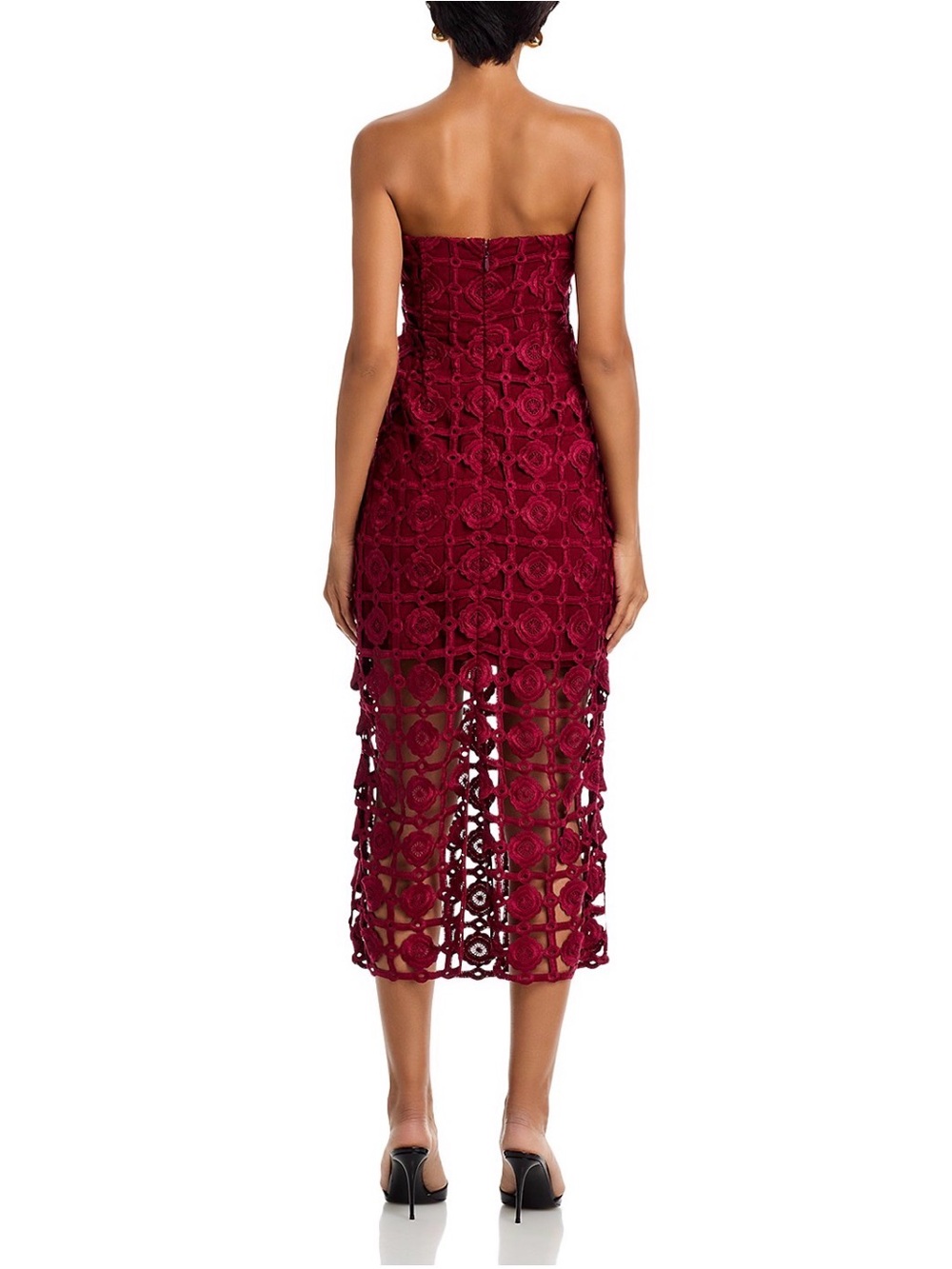 NWT MILLY Kait Tile Lace Strapless Burgundy Midi Dress Size 4 - Picture 5 of 6